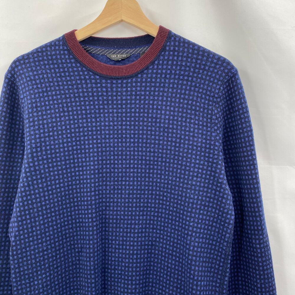 Ted Baker M Blue Maroon wool‎ blend pattern crewneck sweater